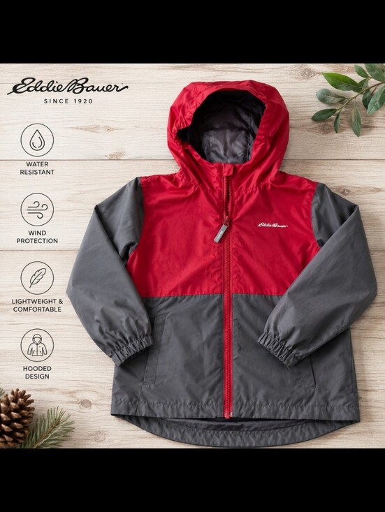 Eddie Bauer Other - Eddie Bauer Kids' Youth Red and Gray Hooded Windbreaker Rain Jacket
